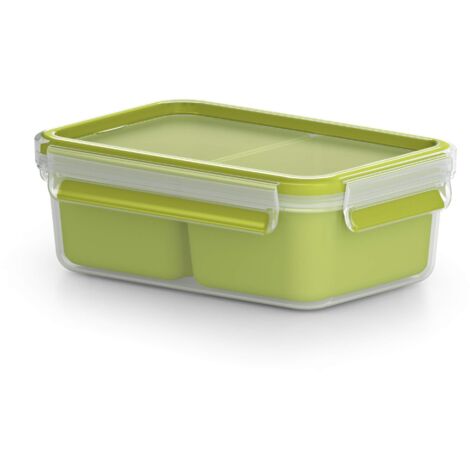 Emsa Clip & Go Contenitore Snack con Inserti, Trasparente/Verde Chiaro, 19.5 x 13.5 x 7 cm