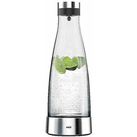 Emsa Flow Slim Bottle 515667 Jarra con Estación De Enfriamiento, 1 L, Cristal/Acero Inoxidable, Plateado/Transparente