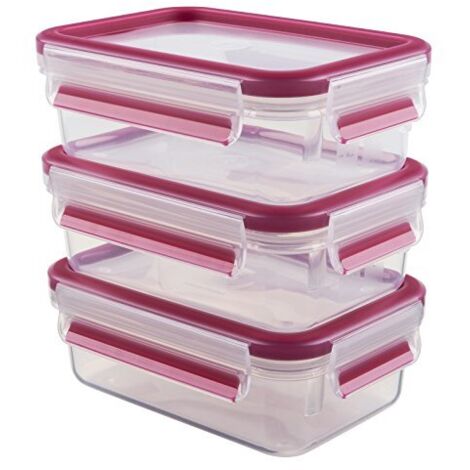 Emsa Food ClipandClose Contenitore Salvafreschezza Trasparente-Rosa 0,55 Litri Set 3 Pezzi