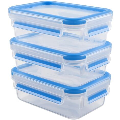 Emsa N10312 Clip & Close Set di contenitori salvafreschezza, Trasparente/Blu, 3x0,55 L, 3 unità