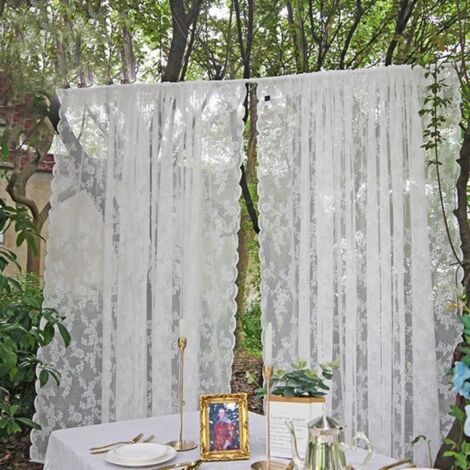 Emsemble de 2 pièce Rideau en dentelle, facile à installer Rideau doux pour la peau semi-transparent blanc -150x200cm