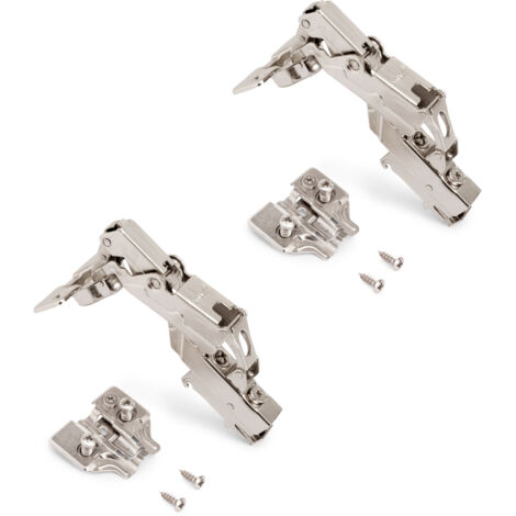 Emuca 1015407 Kit cerniera collo alto con scodellino Ø35mm 165° chiusura soft e basetta Euro con regolazione eccentrica, Set di 2