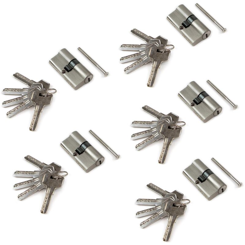 

cilindro cerradura tipo pera para puertas, 30+30 mm, leva larga, 5 llaves, aluminio, níquel satinado, 5 sets. - Emuca