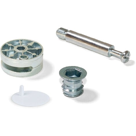 Emuca 4020615 Lot de 10 excentriques diamètre 35mm avec boulon M8 et écrou avec capuchon en plastique blanc, pour planche de 20