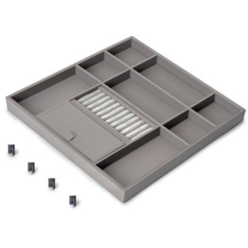 Emuca - 7137152 Tiroir organisateur pour placards et commodes Quartz, 440 (M60), Eco pelle et bois, Titane