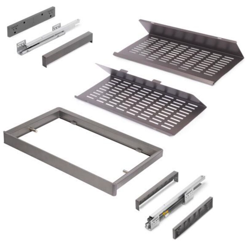 Kit de range-chaussures extractible pour armoires Quartz, réglable, module 700mm, Acier, aluminium et plastique, Titane - Emuca