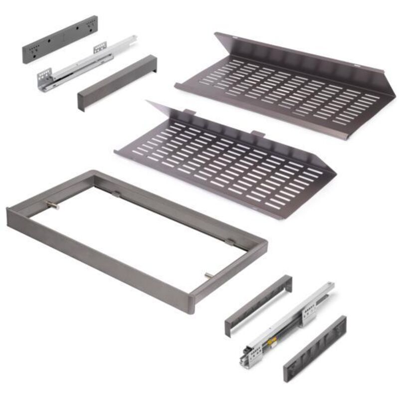Kit de range-chaussures extractible pour armoires Quartz, réglable, module 800mm, Acier, aluminium et plastique, Titane - Emuca