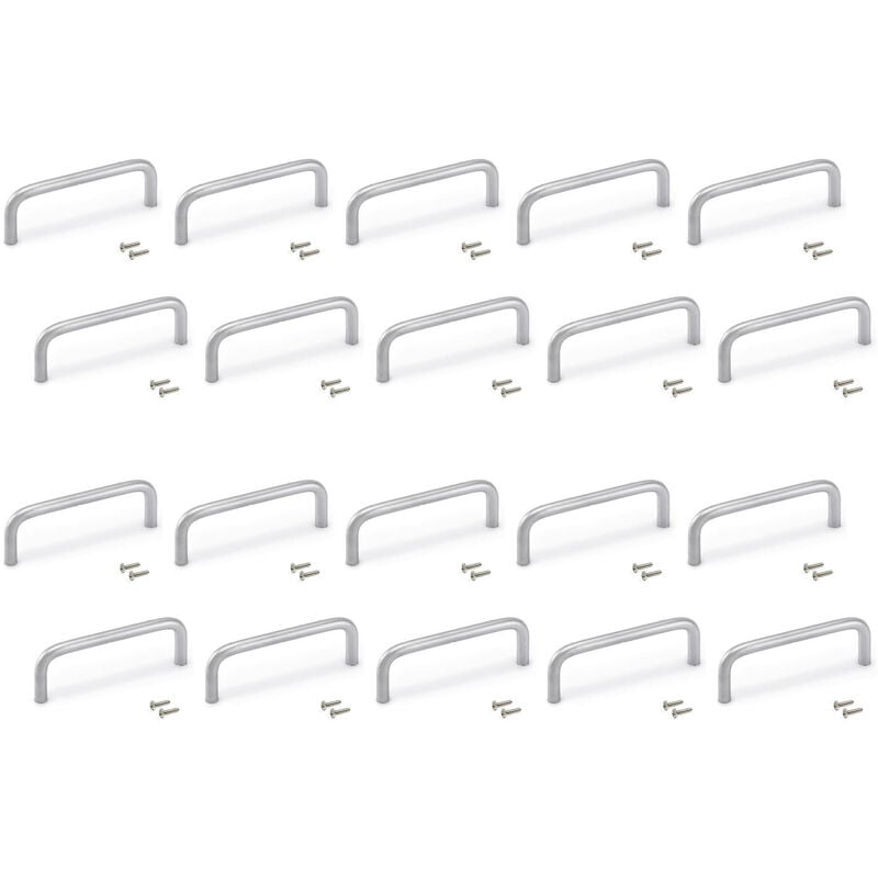 Emuca - Lot de 20 poignées de meubles Castellar, L104mm, entraxe 96mm, Acier, Chromé mat