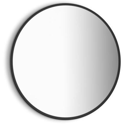 Emuca Badezimmerspiegel Zeus mit dekorativer LED-Beleuchtung und schwarzem Rahmen, Durchmesser 80cm, AC 230V 50Hz, 12W, Aluminium und Glas