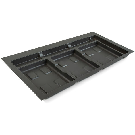 Emuca – Base pour tiroirs de cuisine recyclage 3 compartiments – Dimensions 900mm x 525mm x 65mm – Plastique gris anthracite – Compatible modules 60/80/90cm