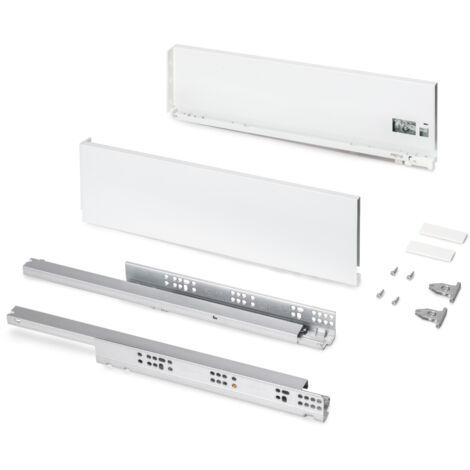 Emuca Cassetto esterno Protone 30kg, guide di estrazione totale con una chiusura soft, altezza 131mm, profondità 500mm, Acciaio, Verniciato bianco