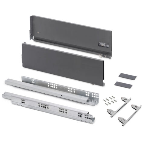 Emuca Cassetto esterno Vertex con regolazione 3D altezza 178mm, 60kg, profondità 500mm, Acciaio, Grigio antracite