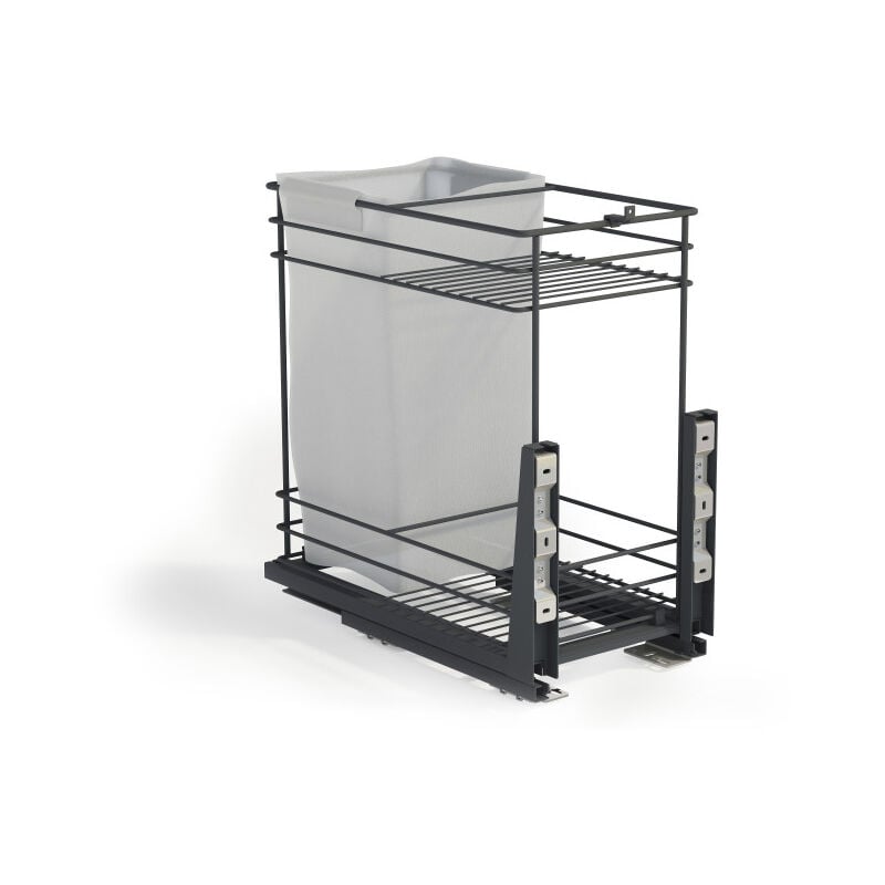 Emuca 8381635 Chariot coulissant avec paniers et chariot à pain Titane avec fermeture à amortie, module 300mm, Acier, Gris Anth