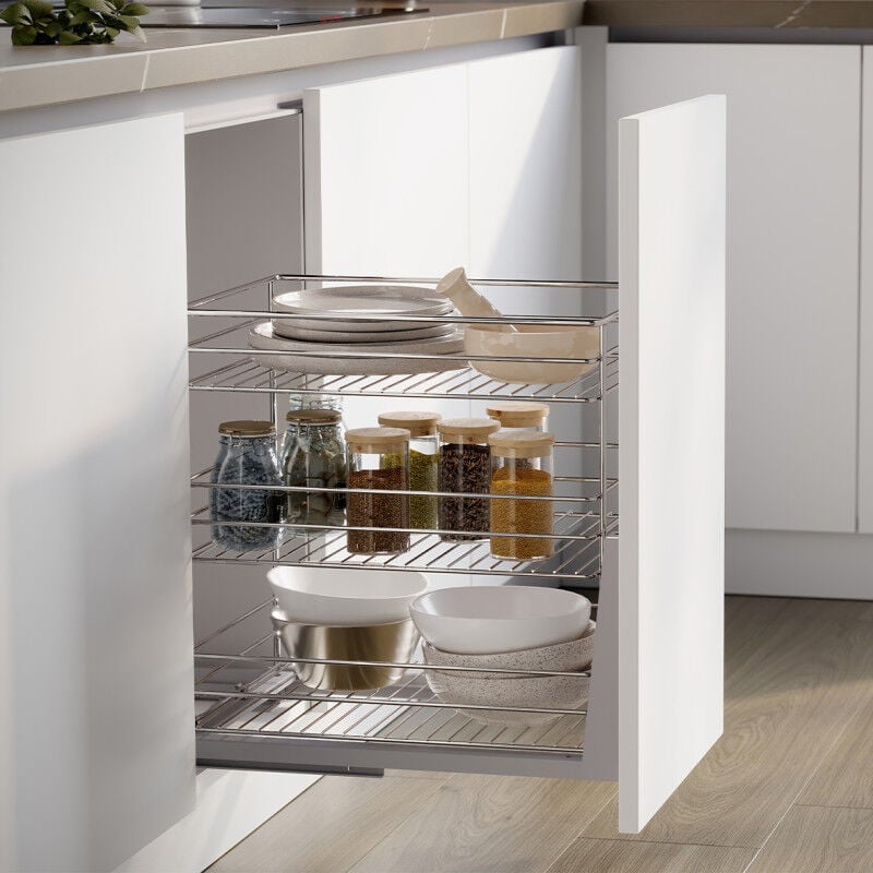 Emuca - 8381511 Chariot coulissant Supra avec fixation inférieure à fermeture amortie, module 400mm, acier, chromé