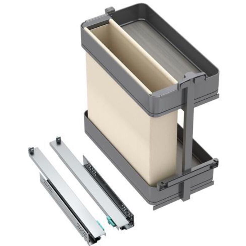 Emuca Chariot extractible avec paniers et panier à pain Harmony avec fermeture à amortie, Module largeur 300mm hauteur 700mm, Acier et Bois, Gris