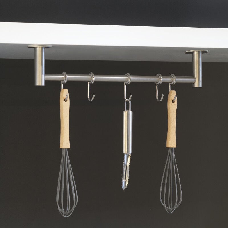Emuca - 8938965 Support adhésif pour cuisine avec 5 crochets Supra, acier inoxydable