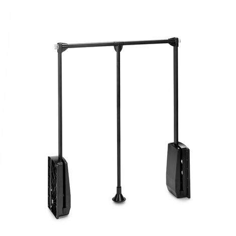 Emuca – Cintre pliant pour penderie réglable 600-830mm – Acier peint noir – Charge max 12 kg – Mécanisme fluide et retour amorti