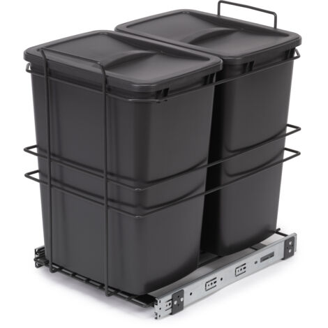 emuca contenedor de reciclaje para fijación inferior y extracción manual en mueble de cocina recycle 2x35litros, plástico gris antracita