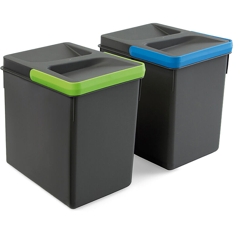 Image of Kit di contenitori per la raccolta differenziata per cassetti da cucina Recycle Altezza Recycle 216 mm, 2x6 lt, Grigio antracite Tecnoplastica