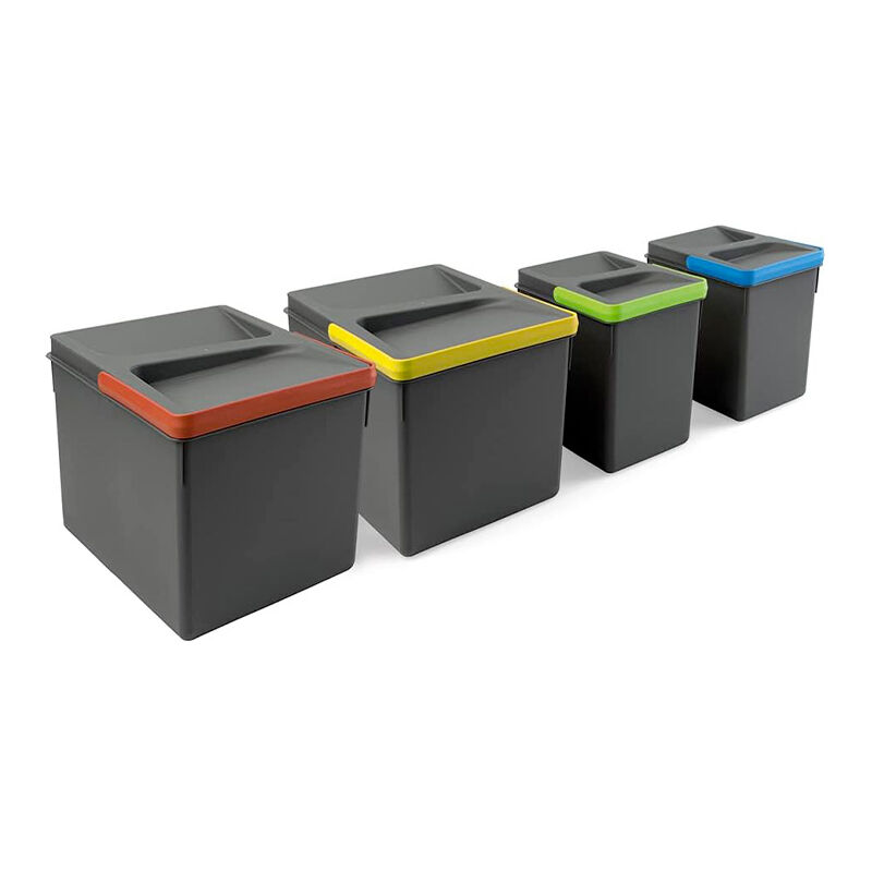 Image of Emuca - Contenitori per cassetti da cucina Recycle, Altezza 216, 2x12L + 2x6L, Colore : Grigio Antracite