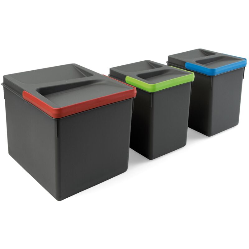 Image of Contenitori per cassetti da cucina Recycle, Altezza 216, 1x12L + 2x6L, Colore Grigio Antracite - Emuca