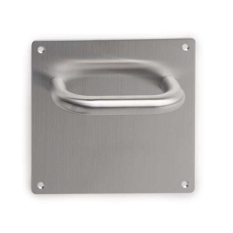 Image of Emuca - Set di maniglie con piastre 17x17 cm per porte interne, forma a u, Acciaio inossidabile, Nichel satinado - Nichel satinado