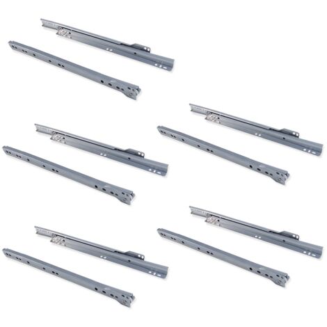 Emuca - Guida-Binario con Cuscinetti a Rulli per Cassetto, Grigio Metallizzato, 300 mm, Set di 5