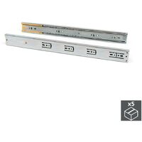 Emuca Gu/ías laterales para cajones con rodamiento de bolas 45mm x 450mm pack de 5 juegos de gu/ías de extracci/ón total con cierre suave