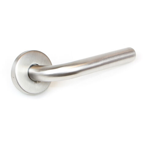 Emuca Juego de manivelas para puertas de interior, con roseta D.53mm, forma L, acero inoxidable, níquel satinado