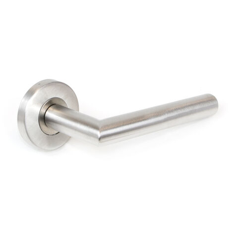 Emuca Juego de manivelas para puertas de interior, con roseta D.53mm, Modelo L recta, acero inoxidable, níquel satinado