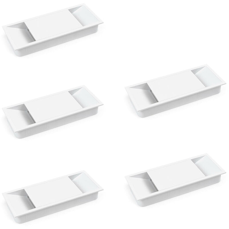 Emuca Kabeldurchlass für Tische, rechteckig, 152 x 61 mm, zum Einbetten, Kunststoff, Weiß, 5 St. - Weiß
