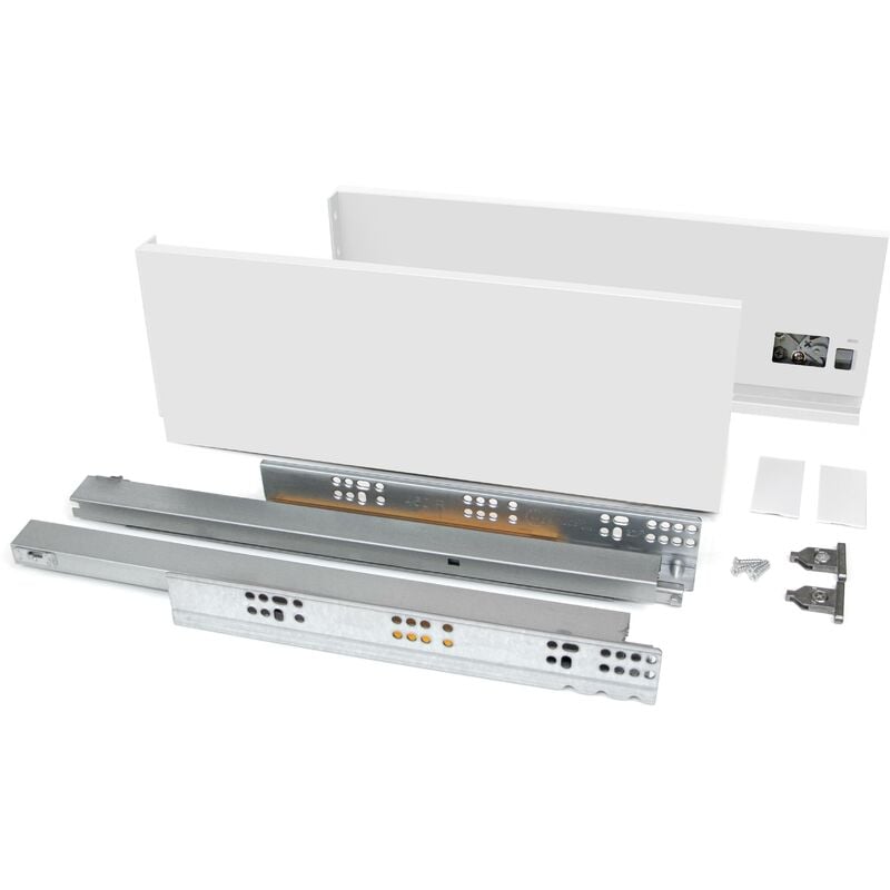 

Kit cajón Vertex de cocina o baño, altura 131 mm, prof. 350 mm, 40 Kg, cierre suave, Acero, Blanco