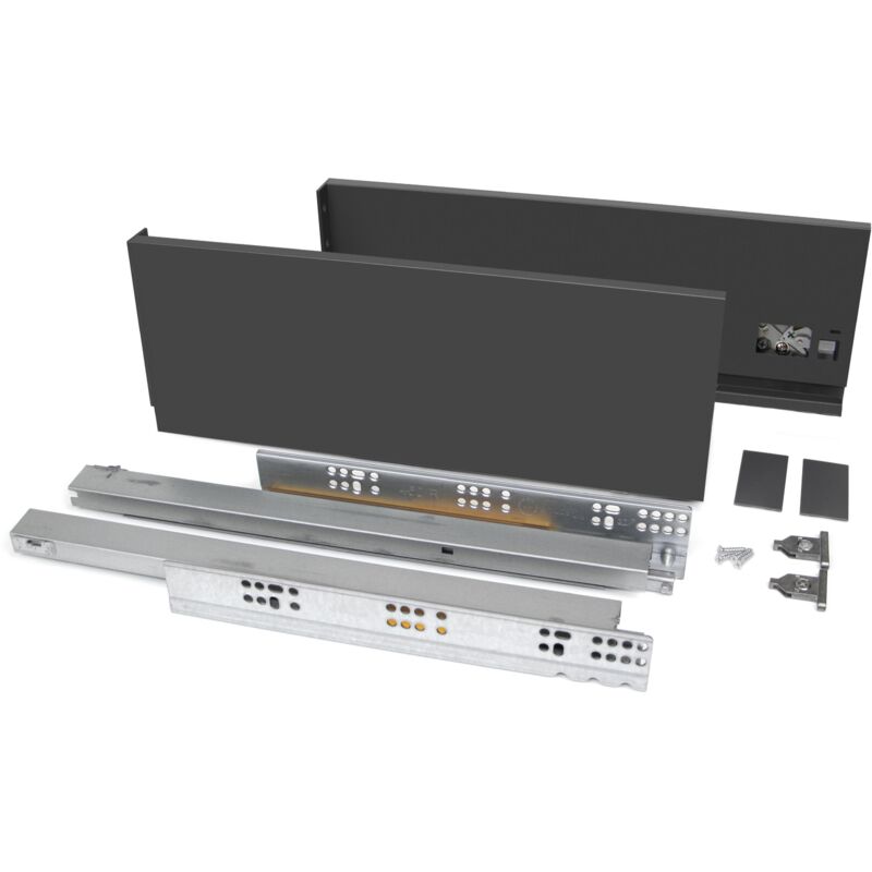 

Kit cajón Vertex de cocina o baño, altura 131 mm, prof. 450 mm, 40 Kg, cierre suave, Acero, Gris antracita