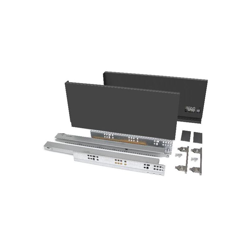 

Kit cajón Vertex de cocina o baño, altura 178 mm, prof. 400 mm, 40 Kg, cierre suave, Acero, Gris antracita