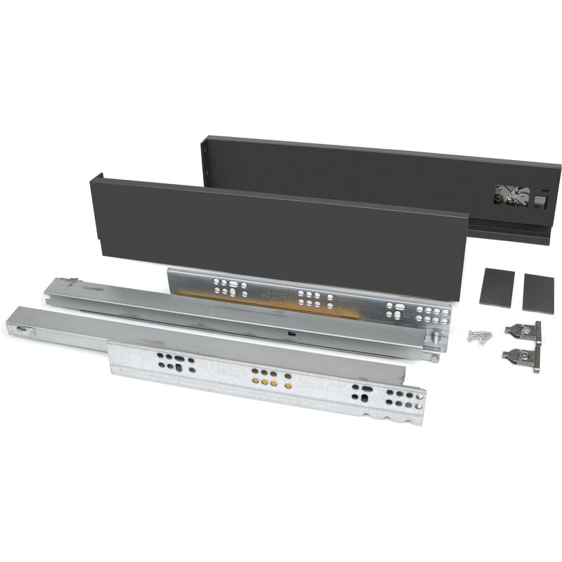 

Kit cajón Vertex de cocina o baño, altura 83 mm, prof. 500 mm, 40 Kg, cierre suave, Acero, Gris antracita