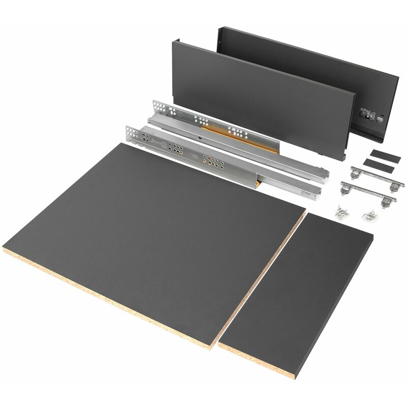 Image of Emuca - Kit di cassetti per cucina o bagno Vertex, altezza 178 mm, con pannelli inclusi, modulo 450 mm, Grigio antracite - Grigio antracite