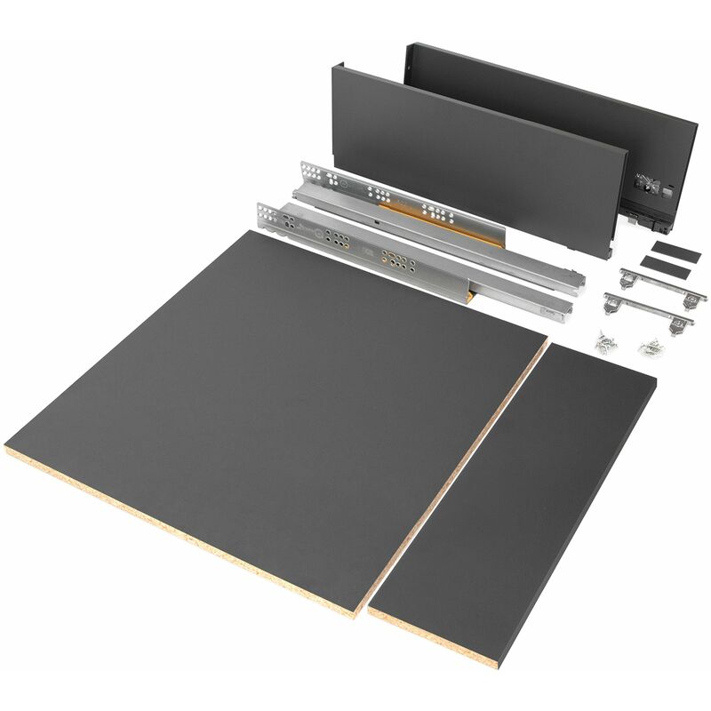 Image of Emuca - Kit di cassetti per cucina o bagno Vertex, altezza 178 mm, con pannelli inclusi, modulo 600 mm, Grigio antracite - Grigio antracite