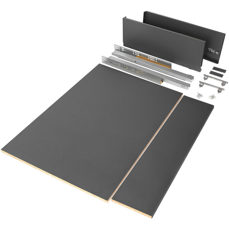 Image of Emuca - Kit di cassetti per cucina o bagno Vertex, altezza 178 mm, con pannelli inclusi, modulo 900 mm, Grigio antracite - Grigio antracite