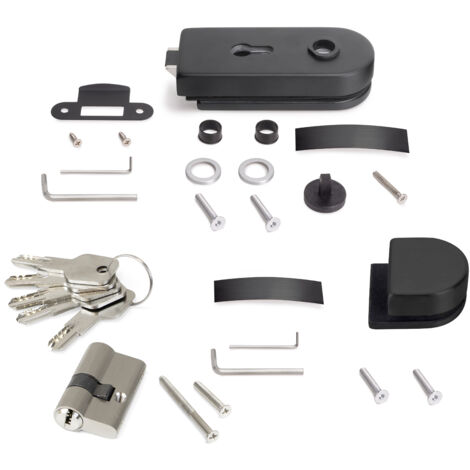 emuca kit cerradura y cerradero para puerta doble de cristal, puerta vidrio 8-12mm, acero y aluminio, pintado negro