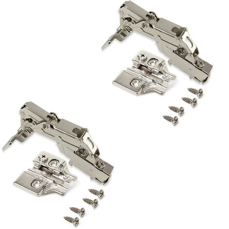 Lot de 2 charnières droites X91 Emuca ouverture 165º avec fermeture amortieet embases avec réglage excentrique à visser