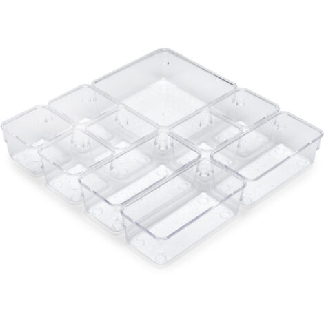 Emuca Kit de 10 seaux organisateurs Cube pour tiroirs, Plastique, Transparent