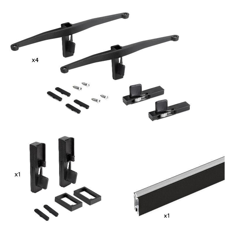 

Kit de 4 juegos de soportes para estantes de madera, 1 juego de soportes de barra y una barra de colgar de 1 m, Zamak, Negro tex