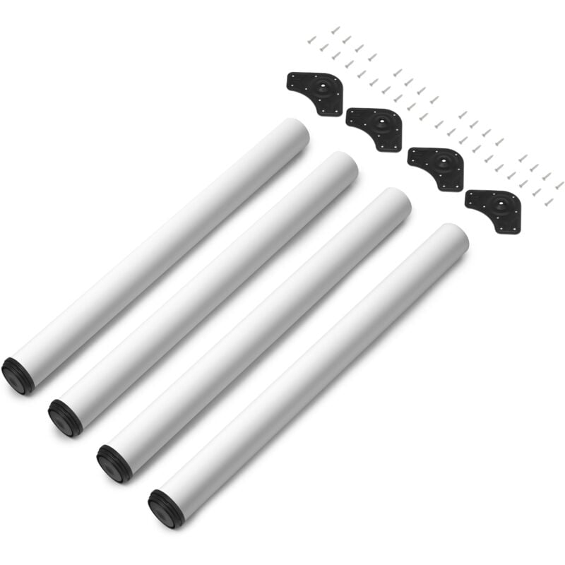 Emuca Lot de 4 pieds de table, diamètre 60mm, H 830mm, Acier, Peint en blanc