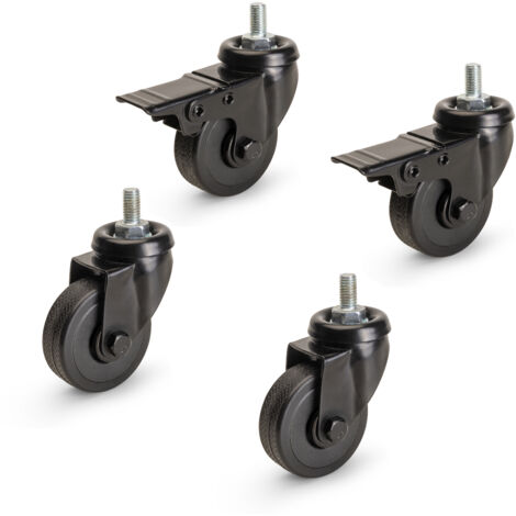 Emuca Kit de 4 Roulettes Black avec boulon, diamètre 50mm, Plastique et Acier, Noir