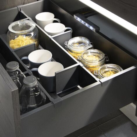 emuca kit de accesorios divisores para interior de cajones vertex-concept, ancho 900mm, aluminio y plástico, gris antracita