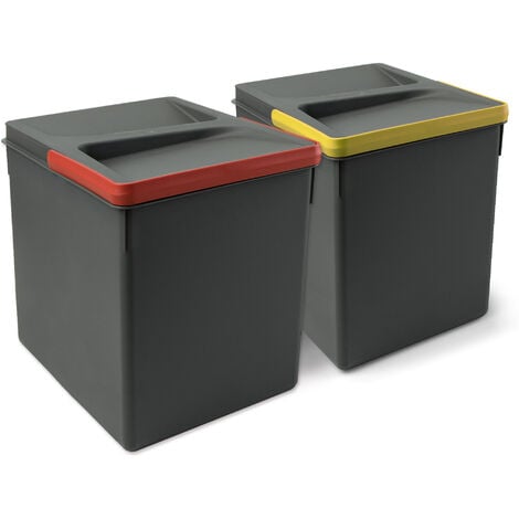 Emuca Kit de bacs de tri sélectif pour tiroirs de cuisine Recycle hauteur 266mm, 2x15litres, Plastique gris antracite