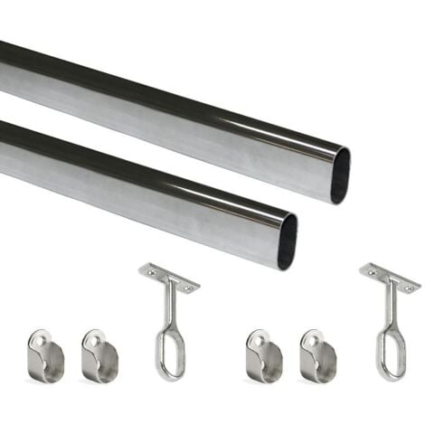 EMUCA lote de 2 barras para armario ovalada 30x15mm de longitud 1.15m con soportes, acero y zamak, cromado