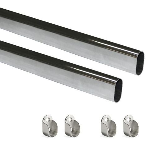 Emuca Kit de barra para armario 30x15 mm acero, 750 mm, Cromado