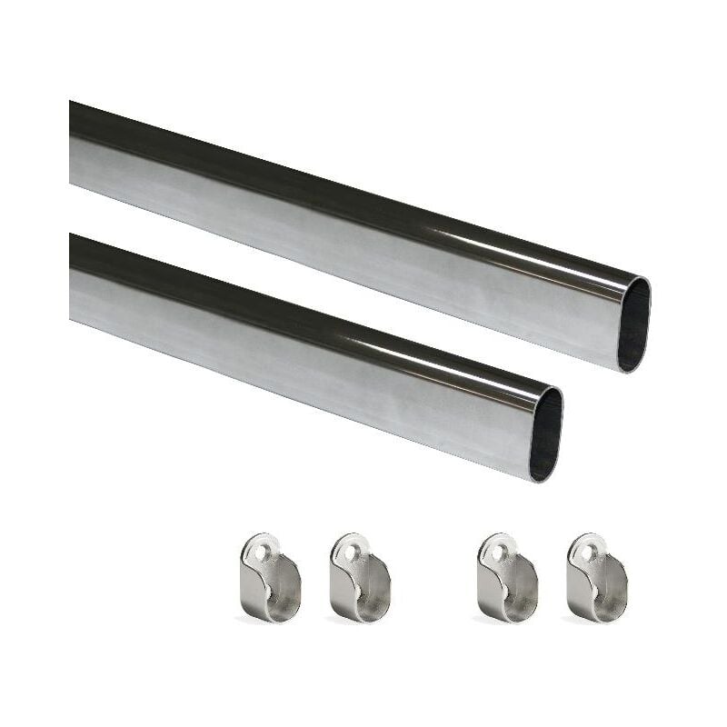 

Kit de barra para armario 30x15 mm acero, 750 mm, Cromado