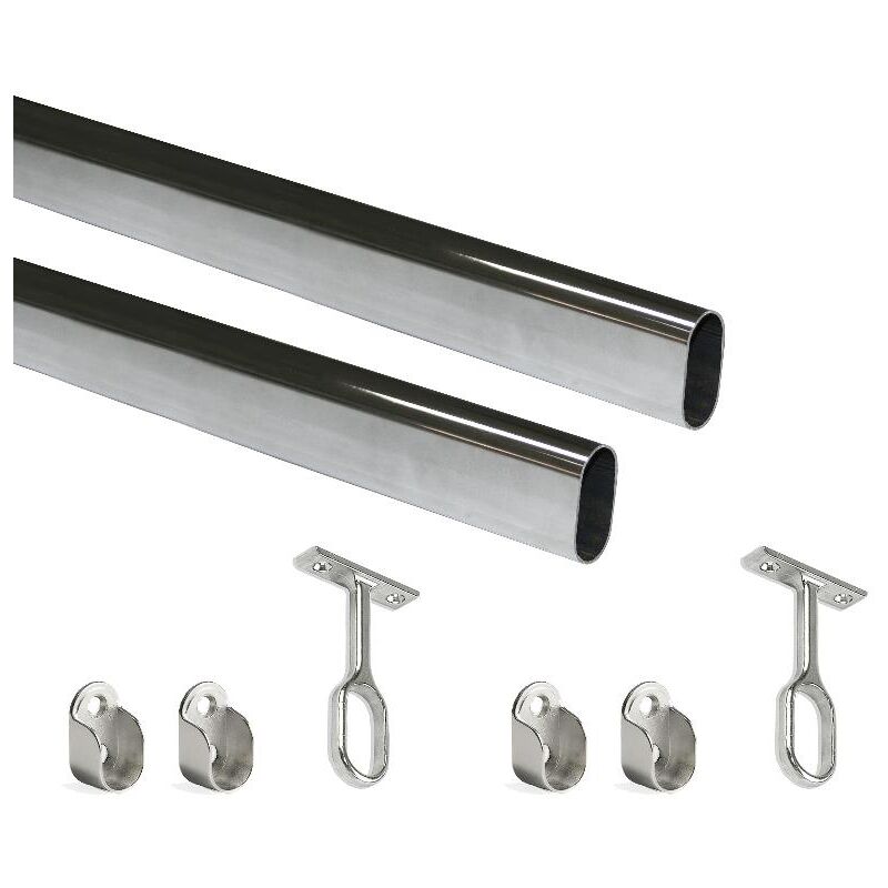 

Kit de barra para armario 30x15 mm, acero, 1150 mm, Cromado